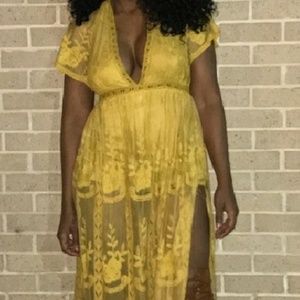 Yellow lace maxie romper